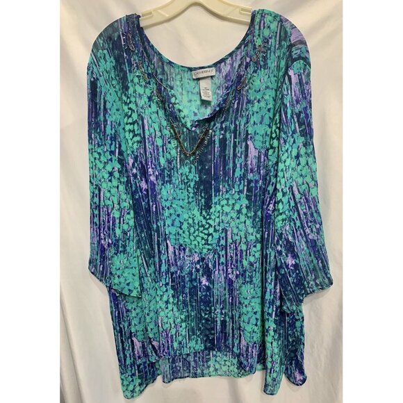 Catherines Plus Size Tunic Top Swimwear Coverup 5W Floral Beaded Beachy sleeves - Picture 1 of 8